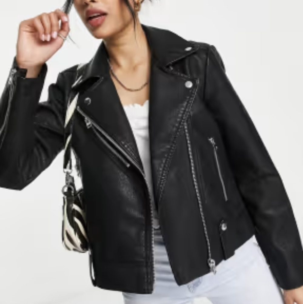 Topshop Black Faux Leather Biker Jacket